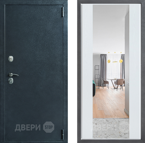 Входная металлическая Дверь Дверной континент ДК-70 Дизайн ФЛЗ-1 Зеркало Белое дерево в Рузе