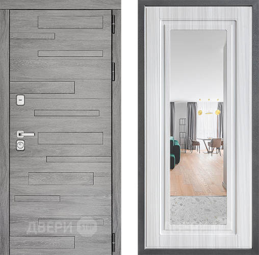 Входная металлическая Дверь Дверной континент ДК-10 ФЛЗ Зеркало Сандал белый в Рузе