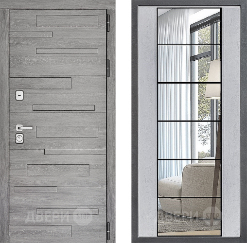 Входная металлическая Дверь Дверной континент ДК-10 ФЛЗ-2 Зеркало Бетон светлый в Рузе