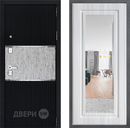 Входная металлическая Дверь Дверной континент ДК-13 ФЛЗ Зеркало Сандал белый в Рузе