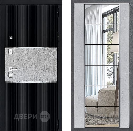Входная металлическая Дверь Дверной континент ДК-13 ФЛЗ-2 Зеркало Бетон светлый в Рузе