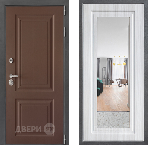 Входная металлическая Дверь Дверной континент ДК-3/729 ФЛЗ Зеркало Сандал белый в Рузе