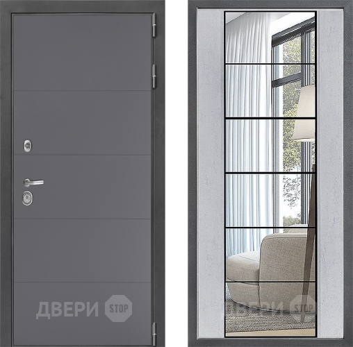 Входная металлическая Дверь Дверной континент ДК-3/649 ФЛЗ-2 Зеркало Бетон светлый в Рузе