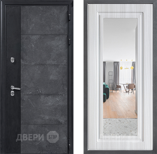 Входная металлическая Дверь Дверной континент ДК-15 Бетон ТЕРМО ФЛЗ Зеркало Сандал белый в Рузе