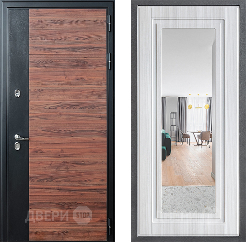 Входная металлическая Дверь Дверной континент ДК-15 Красное Дерево ТЕРМО ФЛЗ Зеркало Сандал белый в Рузе