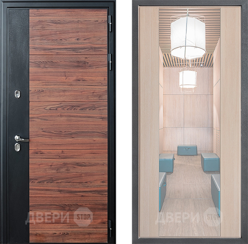 Входная металлическая Дверь Дверной континент ДК-15 Красное Дерево ТЕРМО ФЛЗ-1 Зеркало Капучино в Рузе