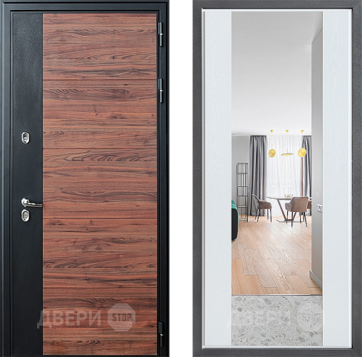 Входная металлическая Дверь Дверной континент ДК-15 Красное Дерево ТЕРМО ФЛЗ-1 Зеркало Белое дерево в Рузе