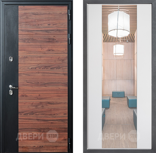 Входная металлическая Дверь Дверной континент ДК-15 Красное Дерево ТЕРМО ФЛЗ-1 Зеркало Белый софт в Рузе