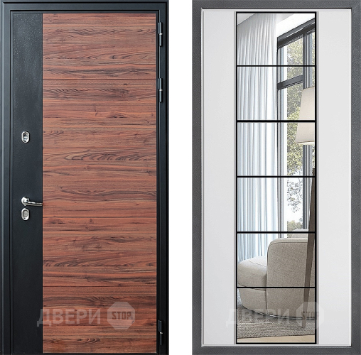 Входная металлическая Дверь Дверной континент ДК-15 Красное Дерево ТЕРМО ФЛЗ-2 Зеркало Белый софт в Рузе
