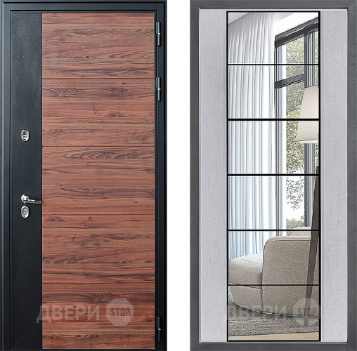 Дверь Дверной континент ДК-15 Красное Дерево ТЕРМО ФЛЗ-2 Зеркало Бетон светлый в Рузе