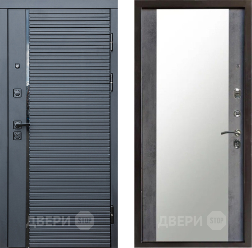 Входная металлическая Дверь Престиж Черная Линия Зеркало Бетон темный в Рузе