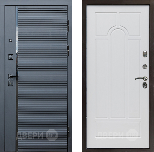 Входная металлическая Дверь Престиж Черная Линия Арка Белое дерево в Рузе