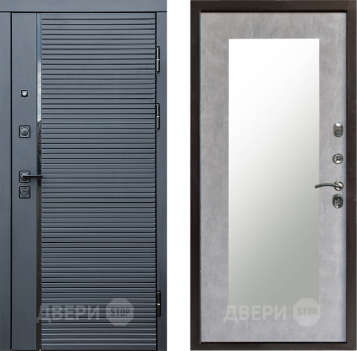 Входная металлическая Дверь Престиж Черная Линия Зеркло Пастораль Бетон светлый в Рузе