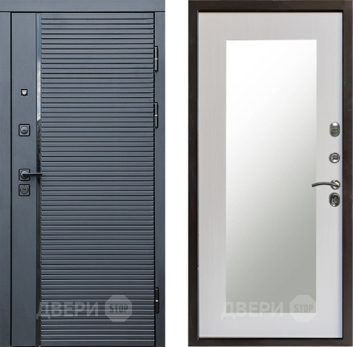 Входная металлическая Дверь Престиж Черная Линия Зеркло Пастораль Лиственница белая в Рузе