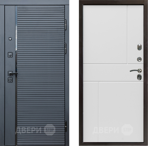 Входная металлическая Дверь Престиж Черная Линия Горизонт Бетон белый в Рузе