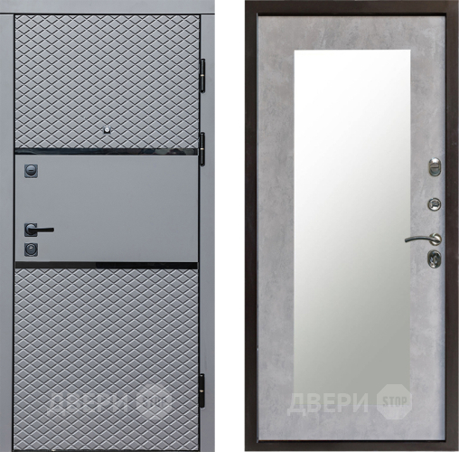 Входная металлическая Дверь Престиж Ромб Зеркло Пастораль Бетон светлый в Рузе