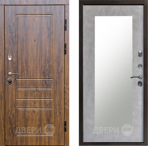 Входная металлическая Дверь Престиж Классика Дуб Зеркло Пастораль Бетон светлый в Рузе