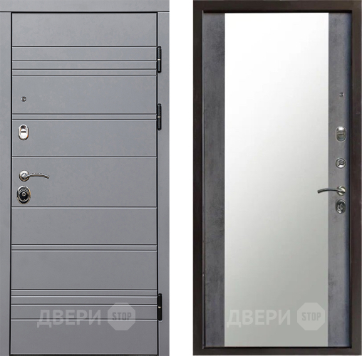 Входная металлическая Дверь Престиж Линия Грэй Зеркало Бетон темный в Рузе