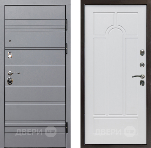 Входная металлическая Дверь Престиж Линия Грэй Арка Белое дерево в Рузе