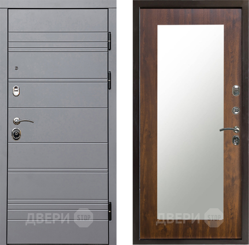 Входная металлическая Дверь Престиж Линия Грэй Зеркло Пастораль Дуб в Рузе