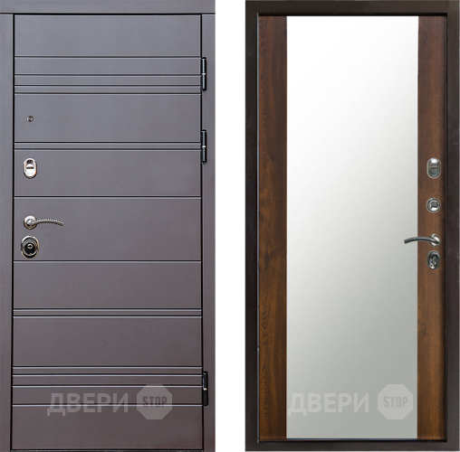 Входная металлическая Дверь Престиж Линия Браун Зеркало Дуб в Рузе