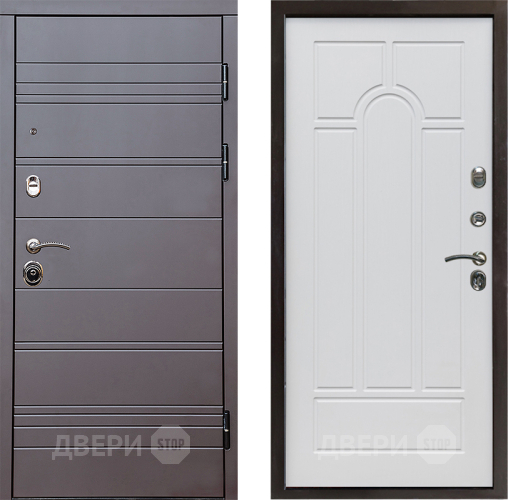 Входная металлическая Дверь Престиж Линия Браун Арка Белое дерево в Рузе