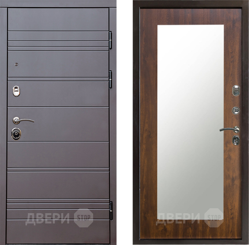 Входная металлическая Дверь Престиж Линия Браун Зеркло Пастораль Дуб в Рузе