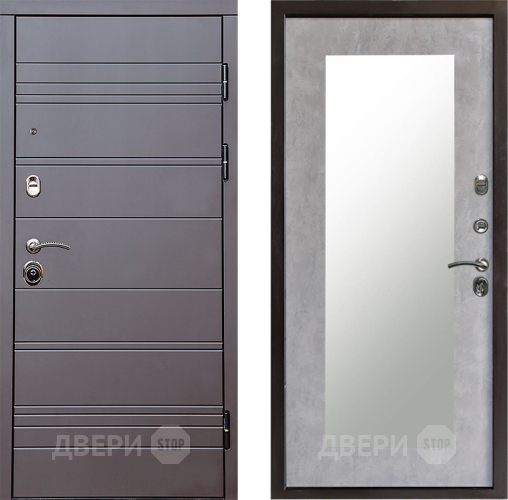 Входная металлическая Дверь Престиж Линия Браун Зеркло Пастораль Бетон светлый в Рузе