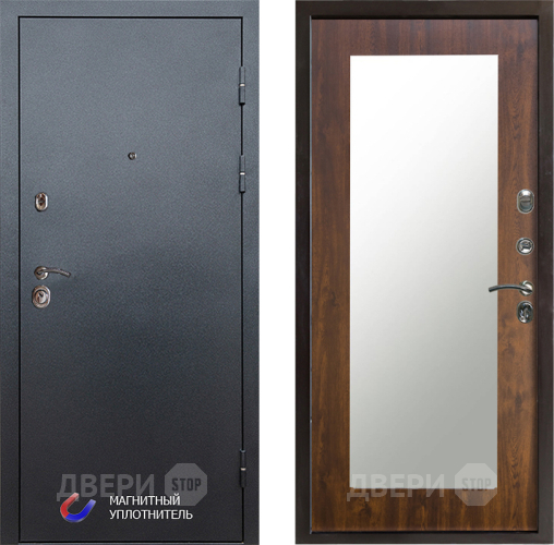 Входная металлическая Дверь Престиж Графит Зеркло Пастораль Дуб в Рузе