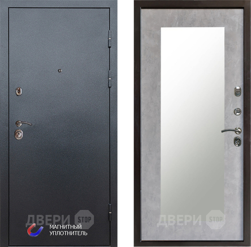 Входная металлическая Дверь Престиж Графит Зеркло Пастораль Бетон светлый в Рузе