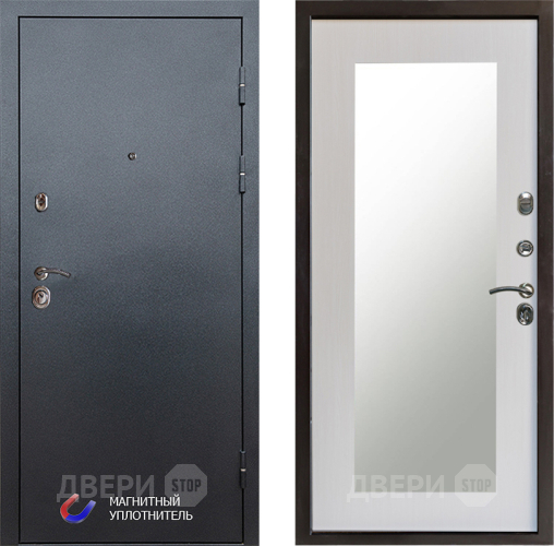 Входная металлическая Дверь Престиж Графит Зеркло Пастораль Лиственница белая в Рузе