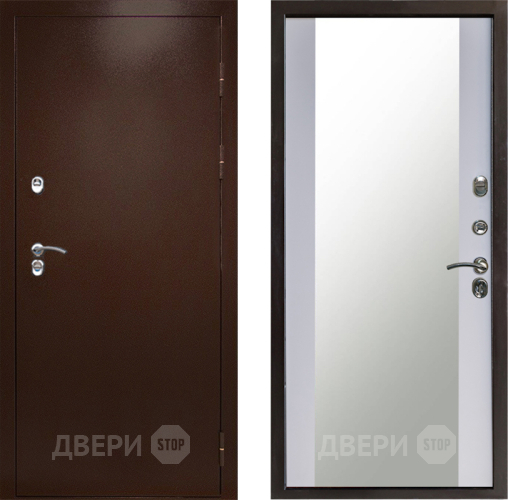 Входная металлическая Дверь Престиж TERMO с терморазрывом Снегирь Медь Зеркало Белый софт в Рузе
