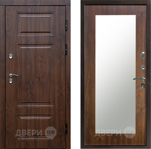 Входная металлическая Дверь Престиж TERMO с терморазрывом Премиум Орех Зеркало пастораль Дуб в Рузе