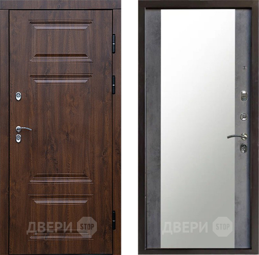 Входная металлическая Дверь Престиж TERMO с терморазрывом Премиум Орех Зеркало Бетон темный в Рузе