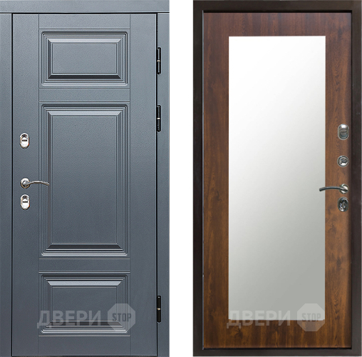 Входная металлическая Дверь Престиж TERMO с терморазрывом Премиум Грэй Зеркало пастораль Дуб в Рузе