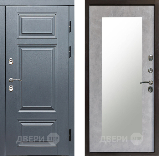 Входная металлическая Дверь Престиж TERMO с терморазрывом Премиум Грэй Зеркало пастораль Бетон светлый в Рузе