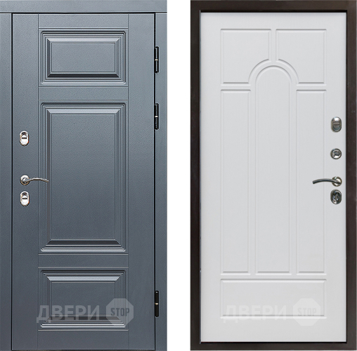 Входная металлическая Дверь Престиж TERMO с терморазрывом Премиум Грэй Арка Белое дерево в Рузе