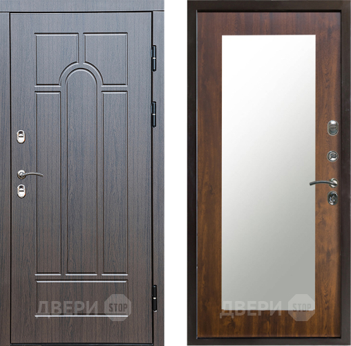 Входная металлическая Дверь Престиж TERMO с терморазрывом Арка Зеркало пастораль Дуб в Рузе