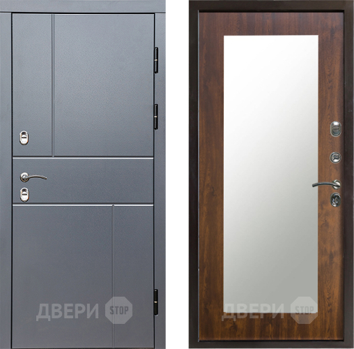 Входная металлическая Дверь Престиж TERMO с терморазрывом Горизонт Грэй Зеркало пастораль Дуб в Рузе