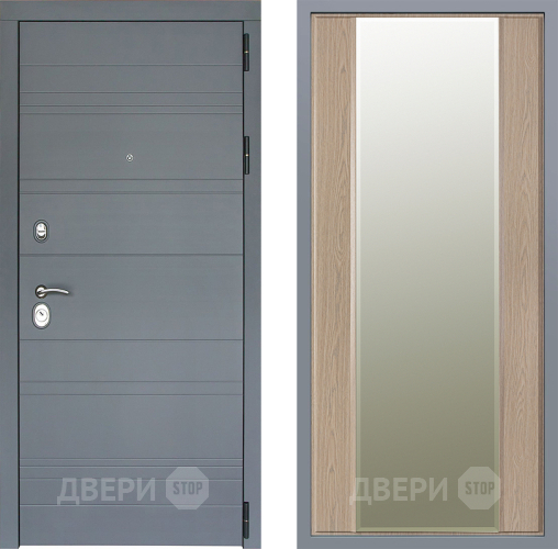 Дверь Заводские двери Лира Софт графит Зеркало Макси Беленый дуб в Рузе