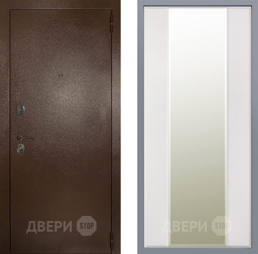 Дверь Заводские двери Эталон 3к антик медь Зеркало Макси Белый матовый в Рузе