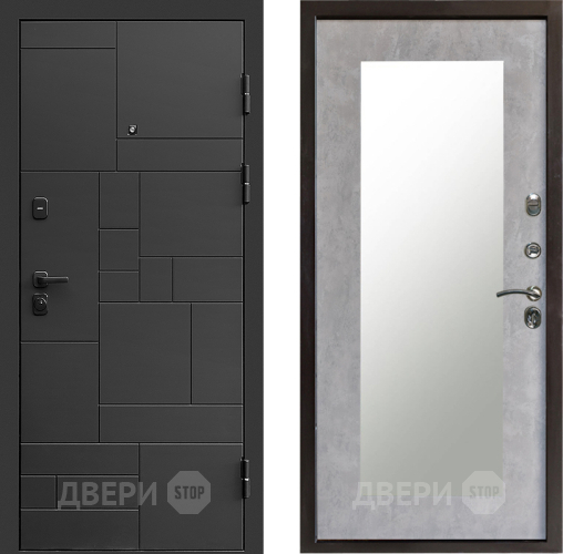 Входная металлическая Дверь Престиж Kvadro Зеркло Пастораль Бетон светлый в Рузе