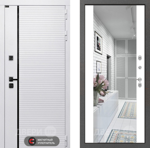 Входная металлическая Дверь Лабиринт (LABIRINT) Royal Зеркало Максимум Белый софт в Рузе