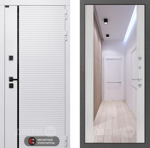 Входная металлическая Дверь Лабиринт (LABIRINT) Royal Зеркало Максимум Сандал белый в Рузе