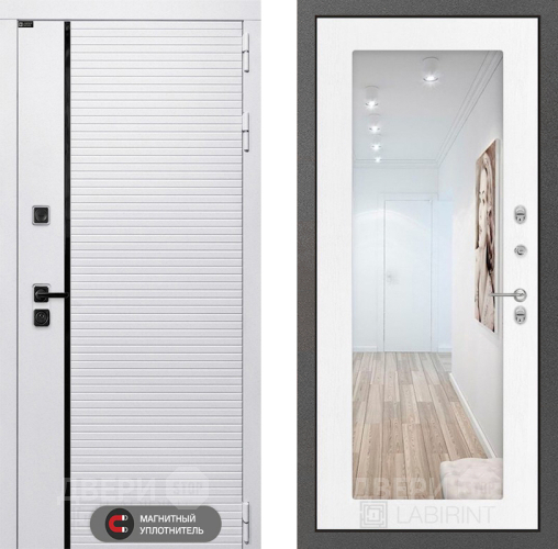 Входная металлическая Дверь Лабиринт (LABIRINT) Royal Зеркало 18 Белое дерево в Рузе