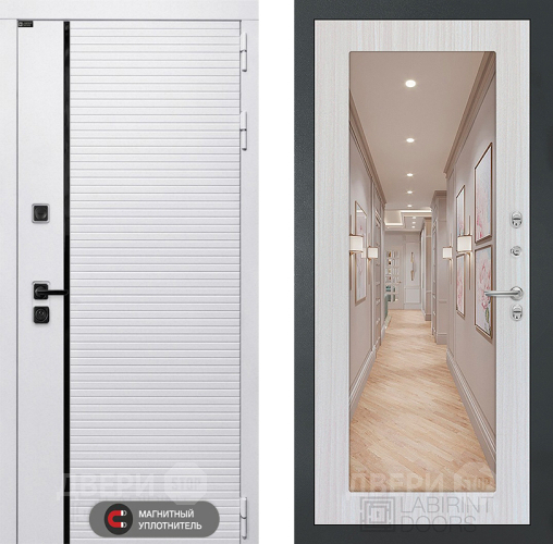 Входная металлическая Дверь Лабиринт (LABIRINT) Royal Зеркало 18 Сандал белый в Рузе