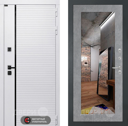 Входная металлическая Дверь Лабиринт (LABIRINT) Royal Зеркало 18 Бетон светлый в Рузе