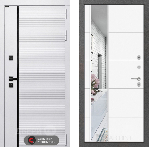 Входная металлическая Дверь Лабиринт (LABIRINT) Royal Зеркало 19 Белый софт в Рузе
