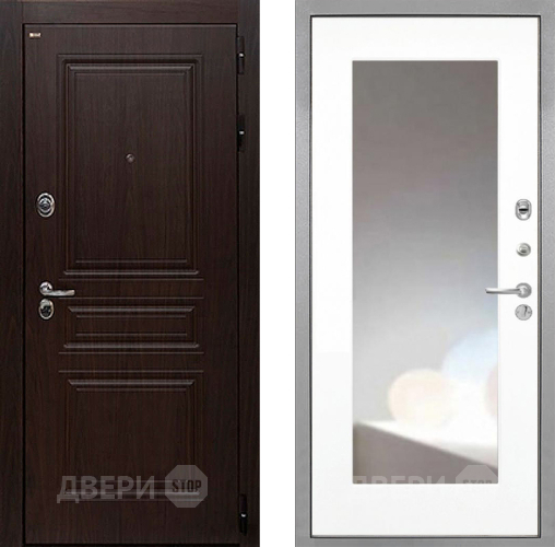 Входная металлическая Дверь Интекрон (INTECRON) Брайтон Тиковое Дерево ФЛЗ-120-М Зеркало Белый матовый в Рузе