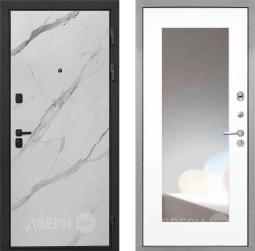 Дверь Интекрон (INTECRON) Профит Black Мрамор Арктик ФЛЗ-120-М Зеркало Белый матовый в Рузе